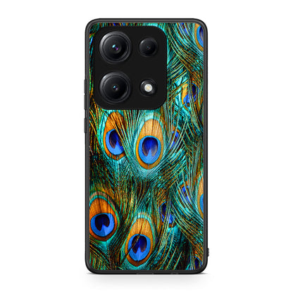 Xiaomi Redmi Note 14S Real Peacock Feathers θήκη από τη Smartfits με σχέδιο στο πίσω μέρος και μαύρο περίβλημα | Smartphone case with colorful back and black bezels by Smartfits