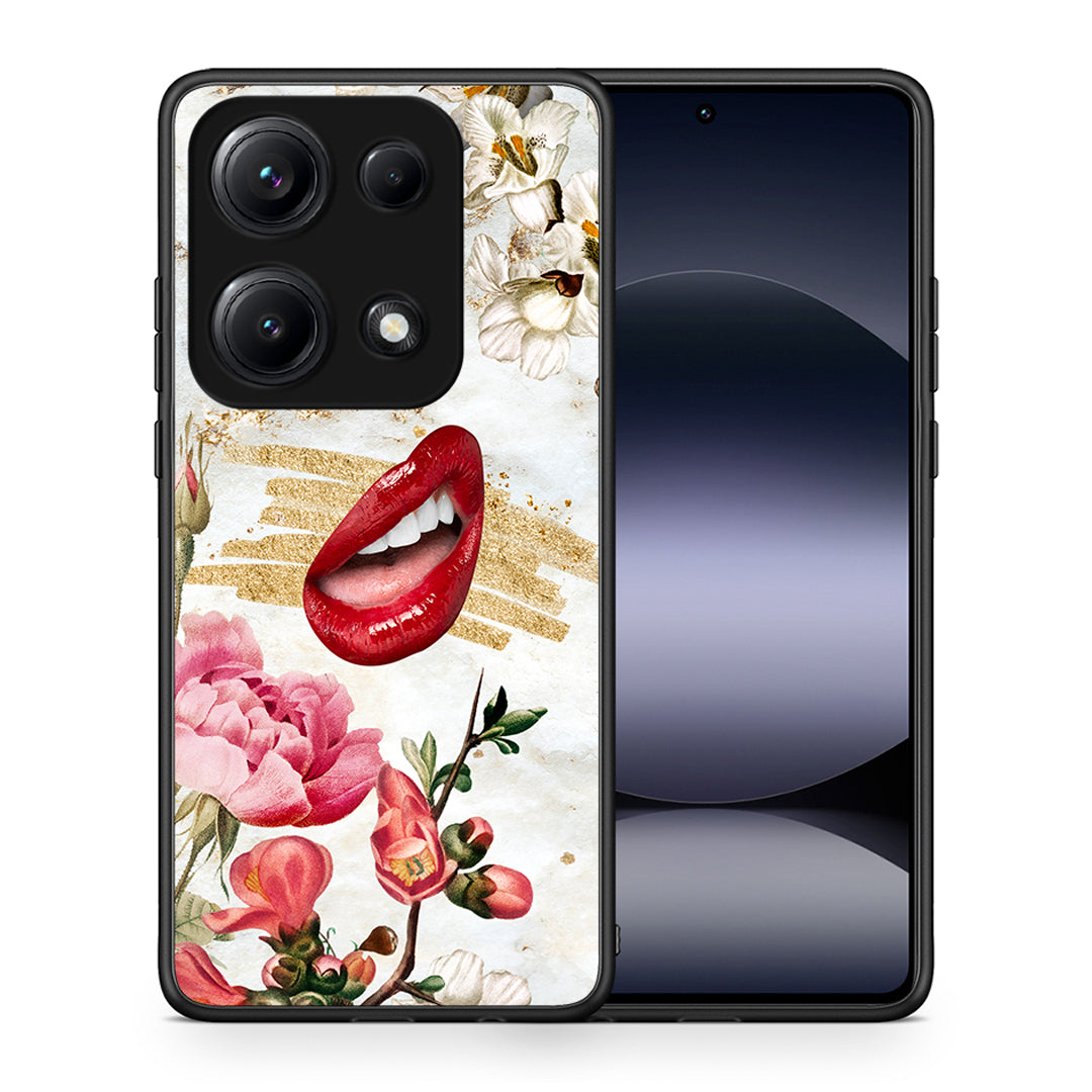 Θήκη Xiaomi Redmi Note 14S Red Lips από τη Smartfits με σχέδιο στο πίσω μέρος και μαύρο περίβλημα | Xiaomi Redmi Note 14S Red Lips case with colorful back and black bezels