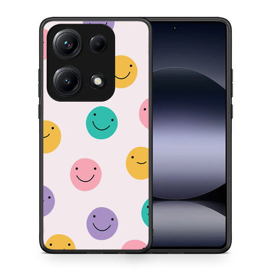 Θήκη Xiaomi Redmi Note 14S Smiley Faces από τη Smartfits με σχέδιο στο πίσω μέρος και μαύρο περίβλημα | Xiaomi Redmi Note 14S Smiley Faces case with colorful back and black bezels