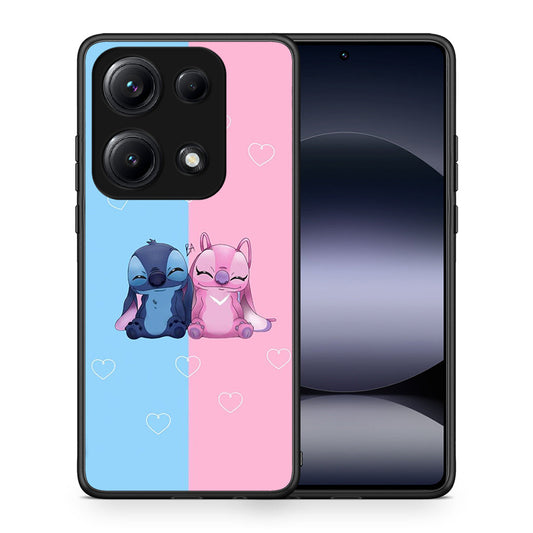 Θήκη Xiaomi Redmi Note 14S Stitch And Angel από τη Smartfits με σχέδιο στο πίσω μέρος και μαύρο περίβλημα | Xiaomi Redmi Note 14S Stitch And Angel case with colorful back and black bezels