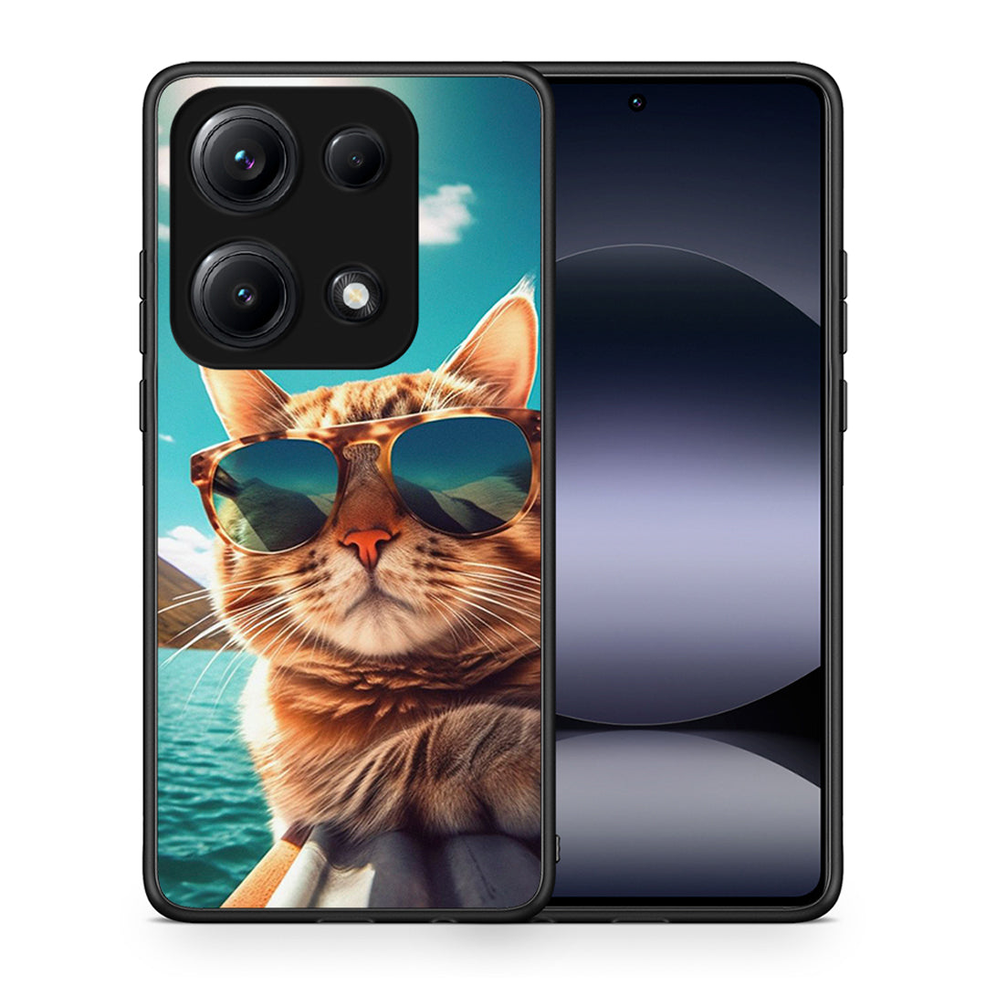 Θήκη Xiaomi Redmi Note 14S Summer Cat από τη Smartfits με σχέδιο στο πίσω μέρος και μαύρο περίβλημα | Xiaomi Redmi Note 14S Summer Cat case with colorful back and black bezels