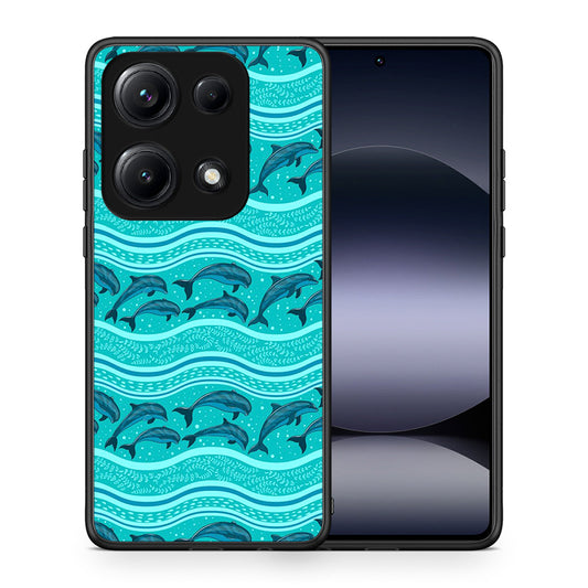 Θήκη Xiaomi Redmi Note 14S Swimming Dolphins από τη Smartfits με σχέδιο στο πίσω μέρος και μαύρο περίβλημα | Xiaomi Redmi Note 14S Swimming Dolphins case with colorful back and black bezels