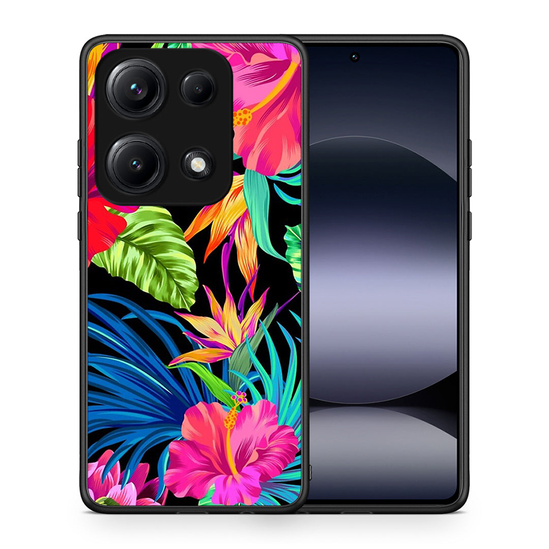 Θήκη Xiaomi Redmi Note 14S Tropical Flowers από τη Smartfits με σχέδιο στο πίσω μέρος και μαύρο περίβλημα | Xiaomi Redmi Note 14S Tropical Flowers case with colorful back and black bezels