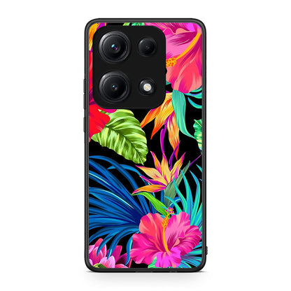 Xiaomi Redmi Note 14S Tropical Flowers θήκη από τη Smartfits με σχέδιο στο πίσω μέρος και μαύρο περίβλημα | Smartphone case with colorful back and black bezels by Smartfits