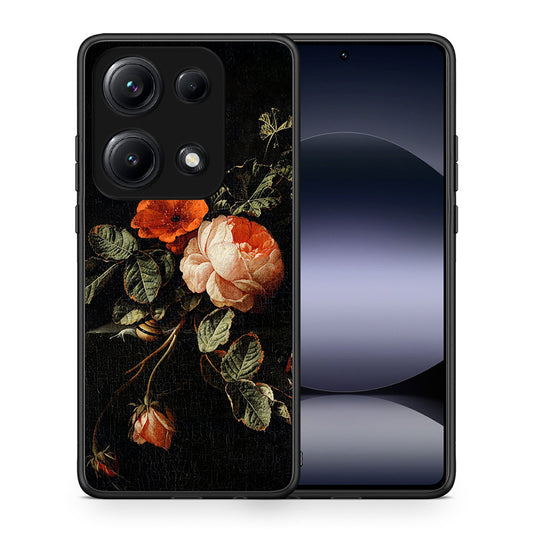 Θήκη Xiaomi Redmi Note 14S Vintage Roses από τη Smartfits με σχέδιο στο πίσω μέρος και μαύρο περίβλημα | Xiaomi Redmi Note 14S Vintage Roses case with colorful back and black bezels