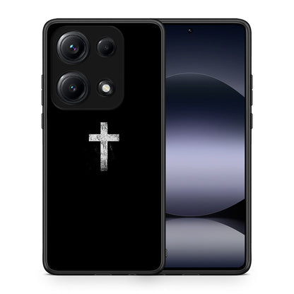 Θήκη Xiaomi Redmi Note 14S White Cross από τη Smartfits με σχέδιο στο πίσω μέρος και μαύρο περίβλημα | Xiaomi Redmi Note 14S White Cross case with colorful back and black bezels