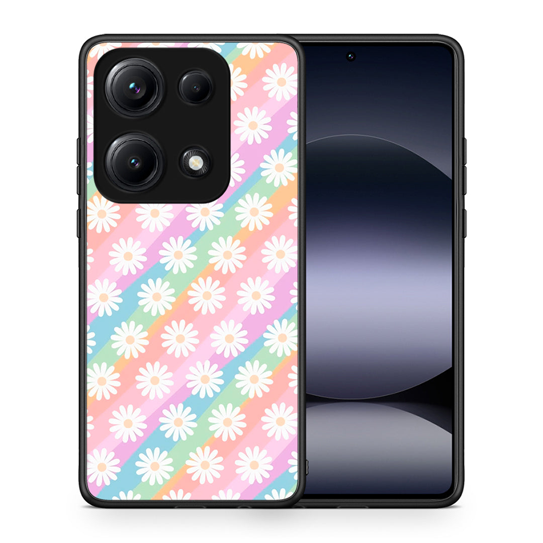 Θήκη Xiaomi Redmi Note 14S White Daisies από τη Smartfits με σχέδιο στο πίσω μέρος και μαύρο περίβλημα | Xiaomi Redmi Note 14S White Daisies case with colorful back and black bezels
