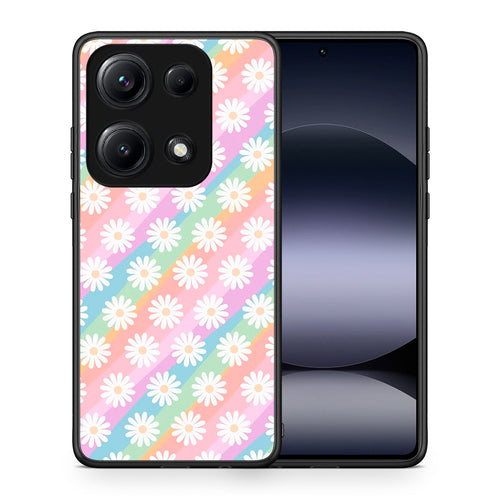 Θήκη Xiaomi Redmi Note 14S White Daisies από τη Smartfits με σχέδιο στο πίσω μέρος και μαύρο περίβλημα | Xiaomi Redmi Note 14S White Daisies case with colorful back and black bezels