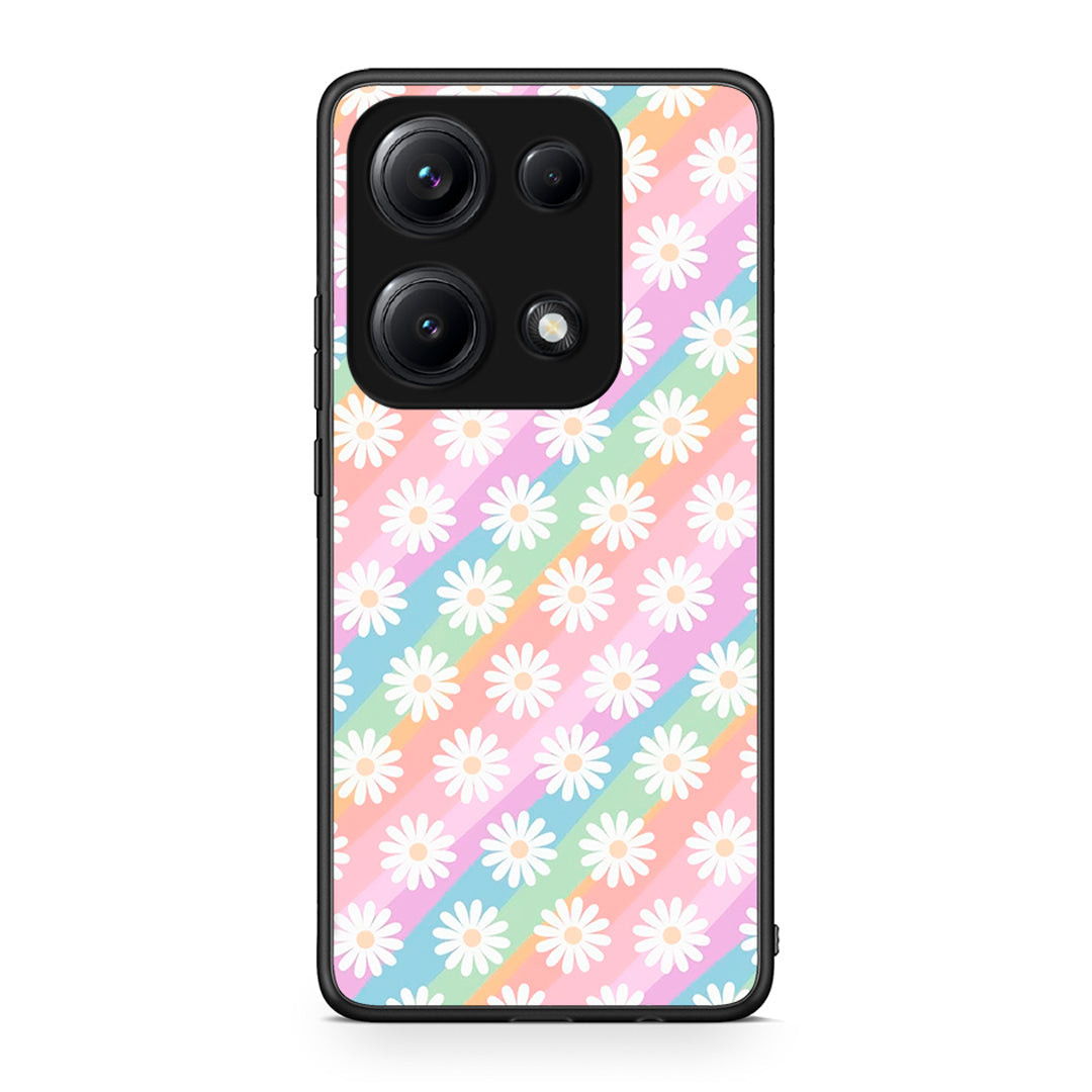 Xiaomi Redmi Note 14S White Daisies θήκη από τη Smartfits με σχέδιο στο πίσω μέρος και μαύρο περίβλημα | Smartphone case with colorful back and black bezels by Smartfits
