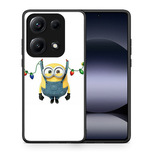 Θήκη Xiaomi Redmi Note 14S Xmas Minion Lights από τη Smartfits με σχέδιο στο πίσω μέρος και μαύρο περίβλημα | Xiaomi Redmi Note 14S Xmas Minion Lights case with colorful back and black bezels