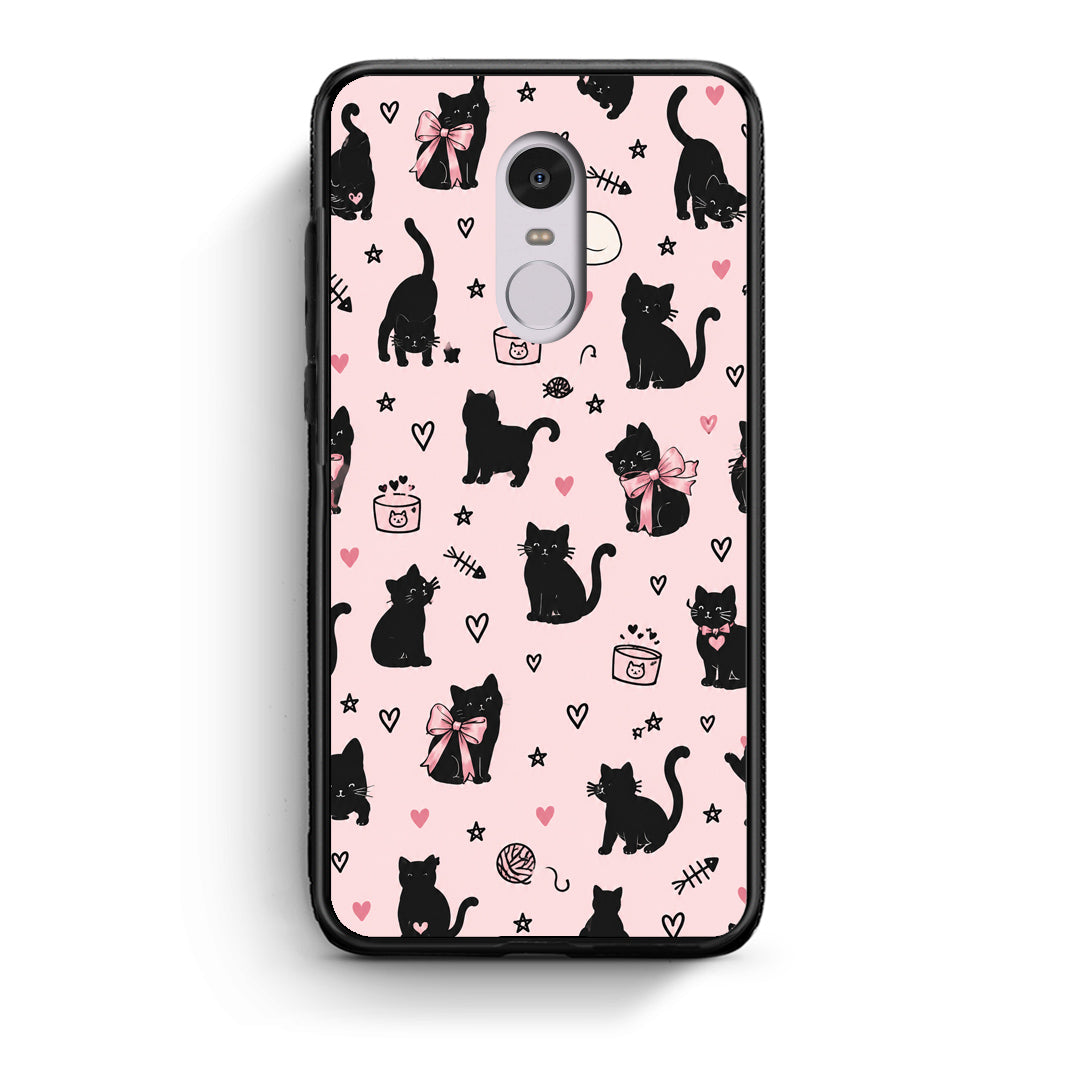 Θήκη Xiaomi Redmi Note 4 / 4X Black Cat Doodles on Pink από τη Smartfits με σχέδιο στο πίσω μέρος και μαύρο περίβλημα | Xiaomi Redmi Note 4 / 4X Black Cat Doodles on Pink case with colorful back and black bezels