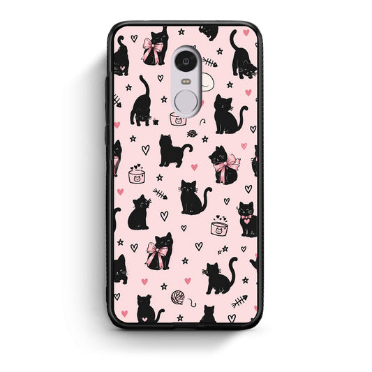 Θήκη Xiaomi Redmi Note 4 / 4X Black Cat Doodles on Pink από τη Smartfits με σχέδιο στο πίσω μέρος και μαύρο περίβλημα | Xiaomi Redmi Note 4 / 4X Black Cat Doodles on Pink case with colorful back and black bezels