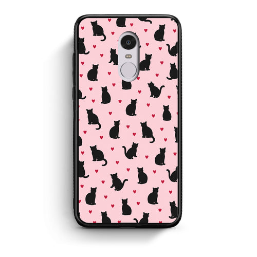 Θήκη Xiaomi Redmi Note 4 / 4X Black Cat Silhouettes and Hearts on Pink από τη Smartfits με σχέδιο στο πίσω μέρος και μαύρο περίβλημα | Xiaomi Redmi Note 4 / 4X Black Cat Silhouettes and Hearts on Pink case with colorful back and black bezels