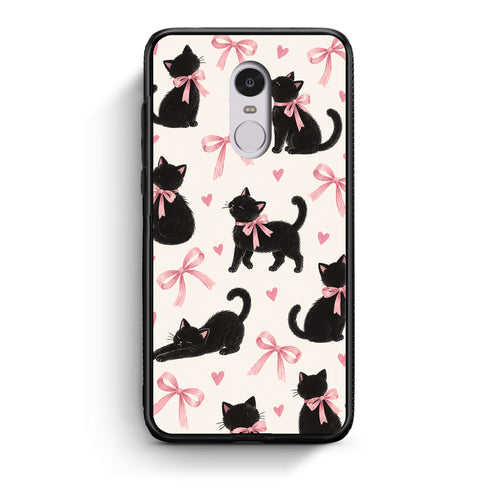 Θήκη Xiaomi Redmi Note 4 / 4X Black Kittens and Pink Bows on Cream Large από τη Smartfits με σχέδιο στο πίσω μέρος και μαύρο περίβλημα | Xiaomi Redmi Note 4 / 4X Black Kittens and Pink Bows on Cream Large case with colorful back and black bezels