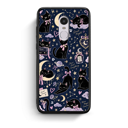 Θήκη Xiaomi Redmi Note 4 / 4X Celestial Black Cats on Navy από τη Smartfits με σχέδιο στο πίσω μέρος και μαύρο περίβλημα | Xiaomi Redmi Note 4 / 4X Celestial Black Cats on Navy case with colorful back and black bezels