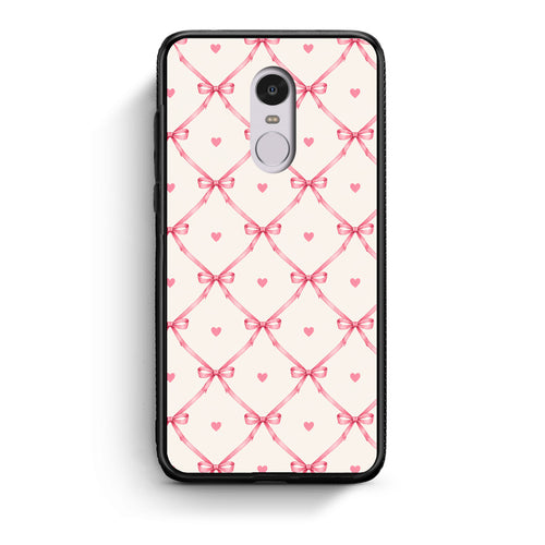 Θήκη Xiaomi Redmi Note 4 / 4X Pink Bow Lattice and Hearts on Cream από τη Smartfits με σχέδιο στο πίσω μέρος και μαύρο περίβλημα | Xiaomi Redmi Note 4 / 4X Pink Bow Lattice and Hearts on Cream case with colorful back and black bezels