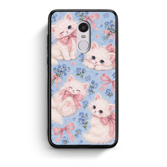 Θήκη Xiaomi Redmi Note 4 / 4X White Kittens and Blue Flowers Large από τη Smartfits με σχέδιο στο πίσω μέρος και μαύρο περίβλημα | Xiaomi Redmi Note 4 / 4X White Kittens and Blue Flowers Large case with colorful back and black bezels
