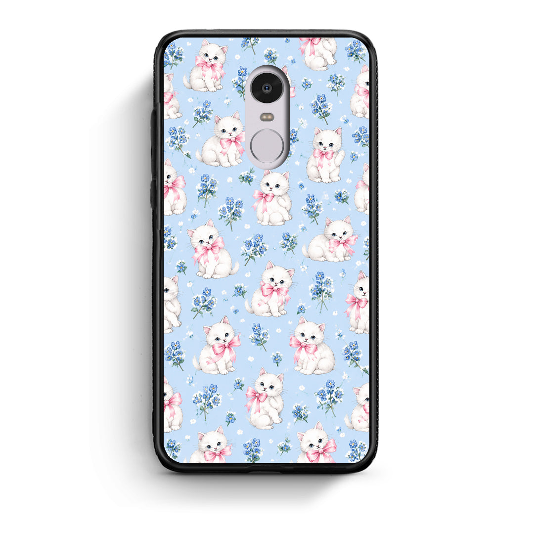 Θήκη Xiaomi Redmi Note 4 / 4X White Kittens and Blue Flowers Small από τη Smartfits με σχέδιο στο πίσω μέρος και μαύρο περίβλημα | Xiaomi Redmi Note 4 / 4X White Kittens and Blue Flowers Small case with colorful back and black bezels
