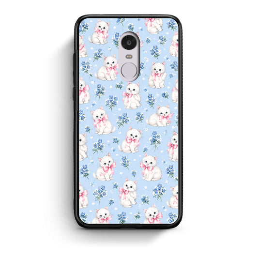 Θήκη Xiaomi Redmi Note 4 / 4X White Kittens and Blue Flowers Small από τη Smartfits με σχέδιο στο πίσω μέρος και μαύρο περίβλημα | Xiaomi Redmi Note 4 / 4X White Kittens and Blue Flowers Small case with colorful back and black bezels