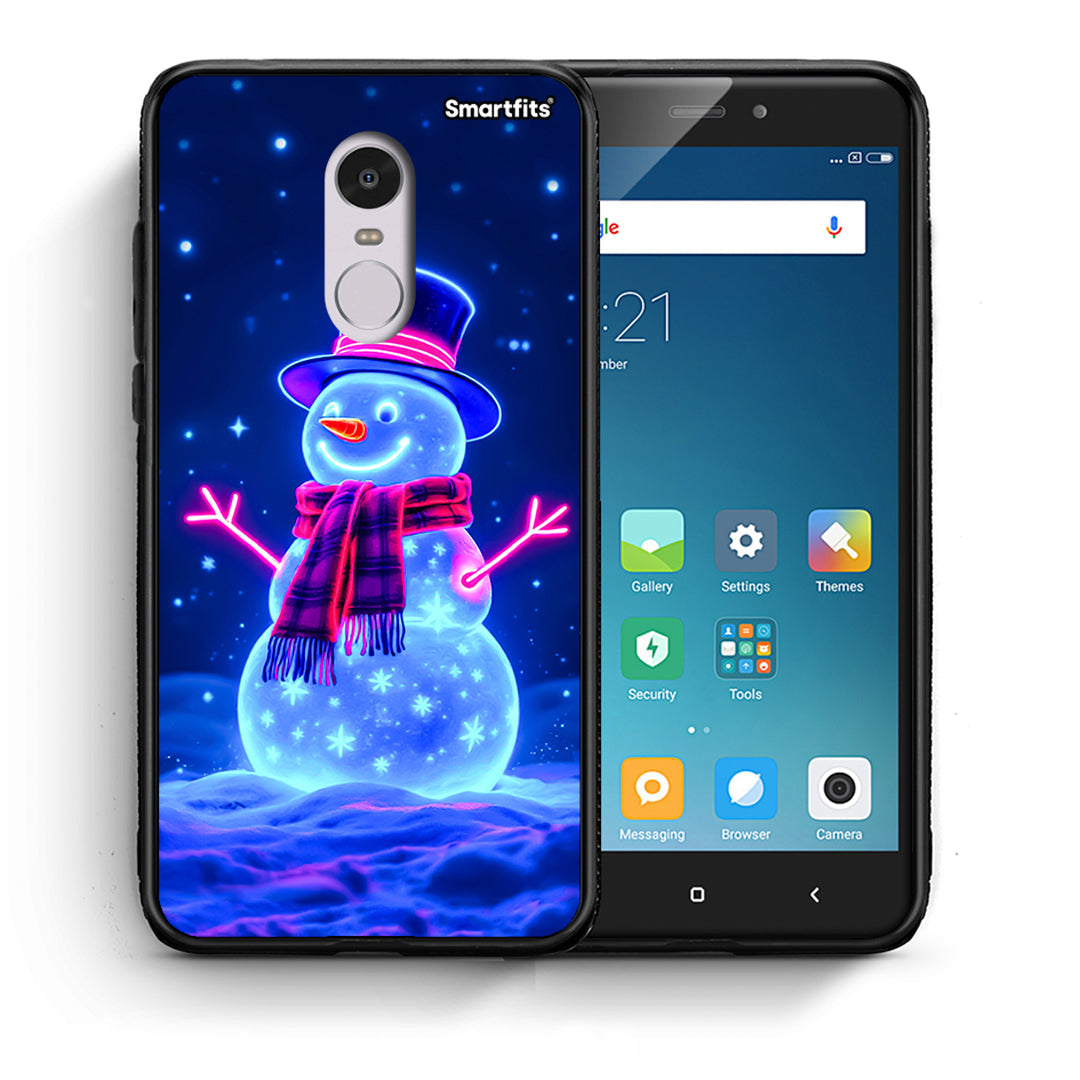 Θήκη Xiaomi Redmi Note 4/4X Christmas Neon Snowman από τη Smartfits με σχέδιο στο πίσω μέρος και μαύρο περίβλημα | Xiaomi Redmi Note 4/4X Christmas Neon Snowman case with colorful back and black bezels