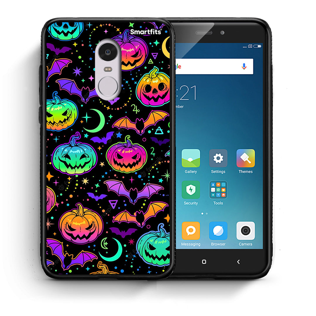 Θήκη Xiaomi Redmi Note 4/4X Neon Halloween από τη Smartfits με σχέδιο στο πίσω μέρος και μαύρο περίβλημα | Xiaomi Redmi Note 4/4X Neon Halloween case with colorful back and black bezels