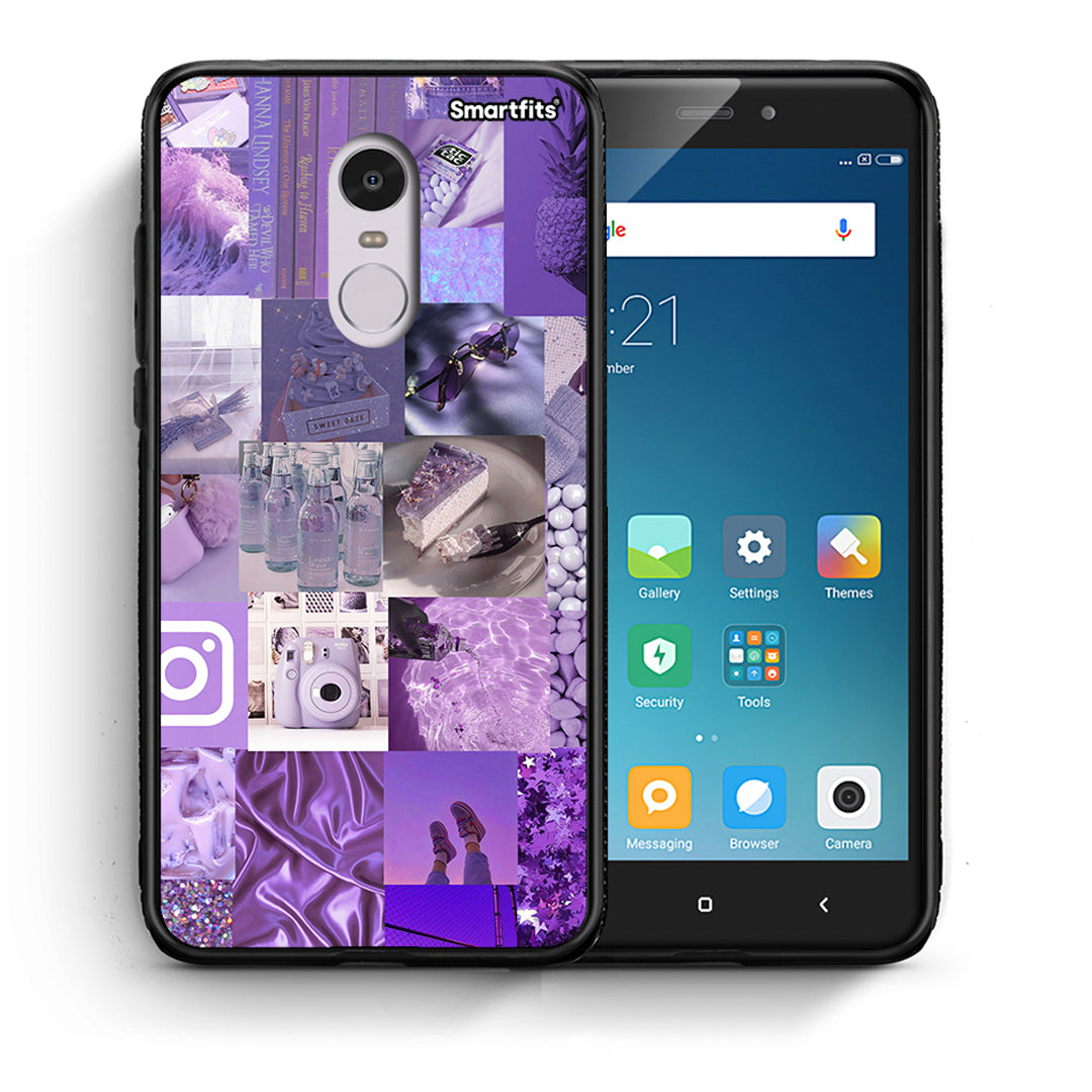 Θήκη Xiaomi Redmi Note 4/4X Purple Aesthetic Collage από τη Smartfits με σχέδιο στο πίσω μέρος και μαύρο περίβλημα | Xiaomi Redmi Note 4/4X Purple Aesthetic Collage case with colorful back and black bezels