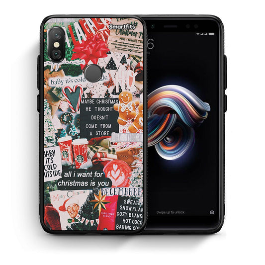 Θήκη Xiaomi Redmi Note 5 Christmas Happiness από τη Smartfits με σχέδιο στο πίσω μέρος και μαύρο περίβλημα | Xiaomi Redmi Note 5 Christmas Happiness case with colorful back and black bezels