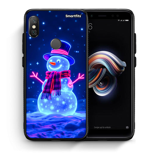 Θήκη Xiaomi Redmi Note 5 Christmas Neon Snowman από τη Smartfits με σχέδιο στο πίσω μέρος και μαύρο περίβλημα | Xiaomi Redmi Note 5 Christmas Neon Snowman case with colorful back and black bezels