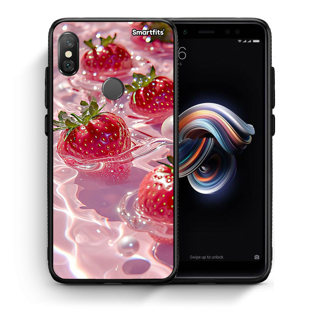 Θήκη Xiaomi Redmi Note 5 Juicy Strawberries από τη Smartfits με σχέδιο στο πίσω μέρος και μαύρο περίβλημα | Xiaomi Redmi Note 5 Juicy Strawberries case with colorful back and black bezels