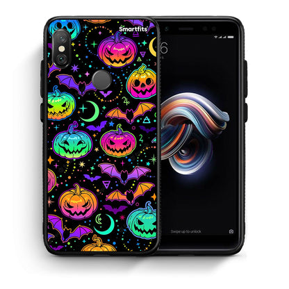 Θήκη Xiaomi Redmi Note 5 Neon Halloween από τη Smartfits με σχέδιο στο πίσω μέρος και μαύρο περίβλημα | Xiaomi Redmi Note 5 Neon Halloween case with colorful back and black bezels