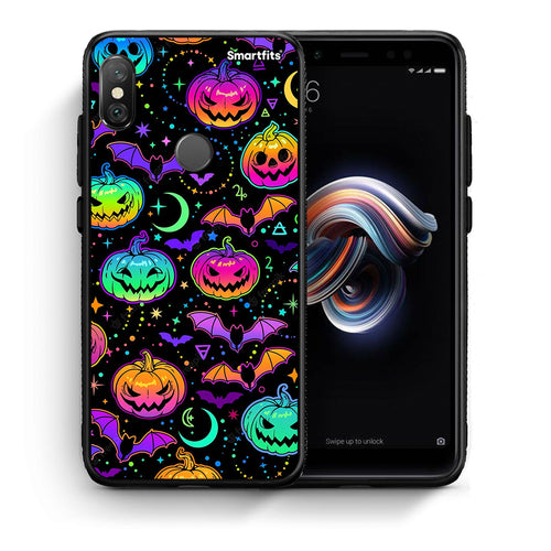 Θήκη Xiaomi Redmi Note 5 Neon Halloween από τη Smartfits με σχέδιο στο πίσω μέρος και μαύρο περίβλημα | Xiaomi Redmi Note 5 Neon Halloween case with colorful back and black bezels