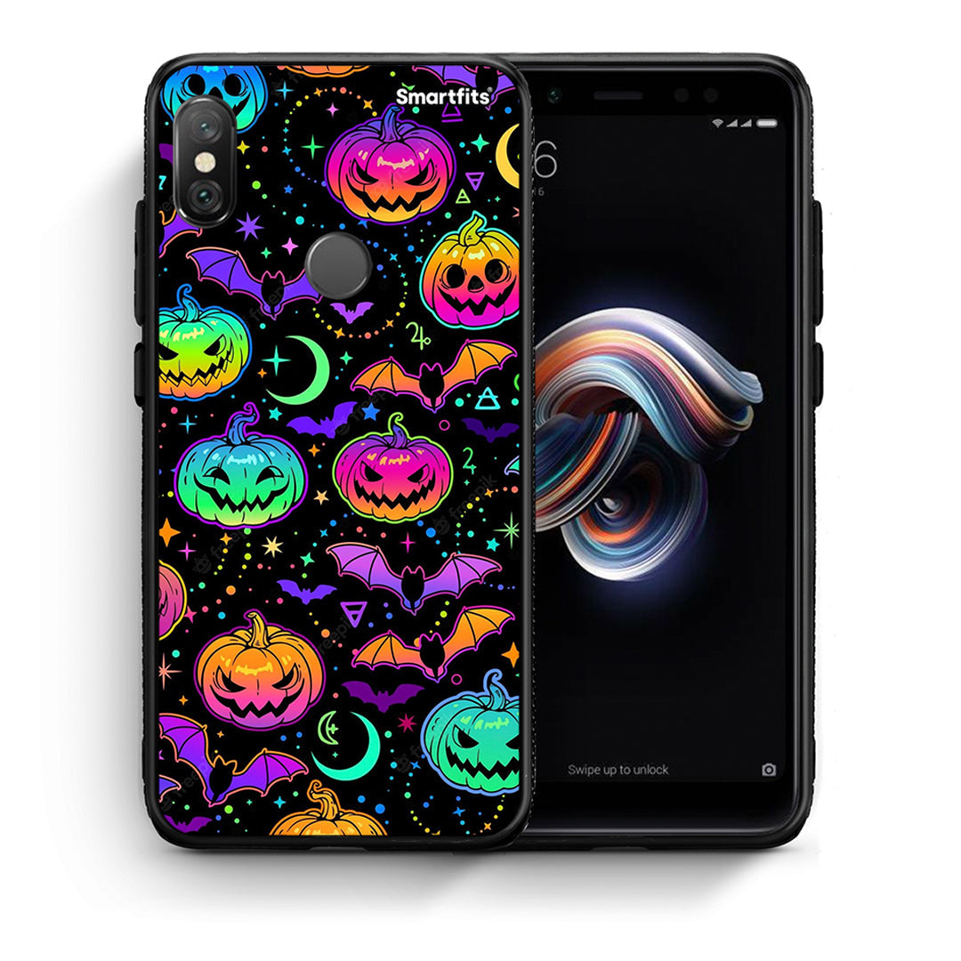 Θήκη Xiaomi Redmi Note 5 Neon Halloween από τη Smartfits με σχέδιο στο πίσω μέρος και μαύρο περίβλημα | Xiaomi Redmi Note 5 Neon Halloween case with colorful back and black bezels