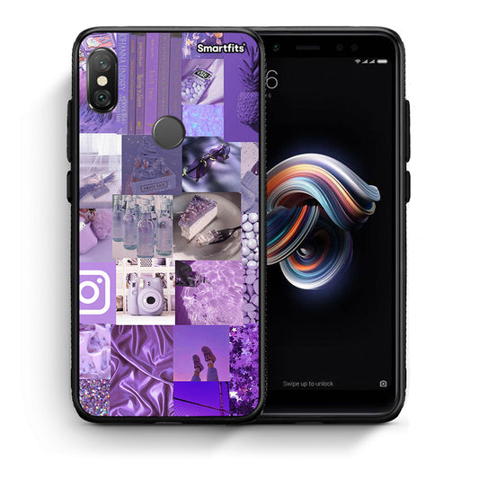 Θήκη Xiaomi Redmi Note 5 Purple Aesthetic Collage από τη Smartfits με σχέδιο στο πίσω μέρος και μαύρο περίβλημα | Xiaomi Redmi Note 5 Purple Aesthetic Collage case with colorful back and black bezels