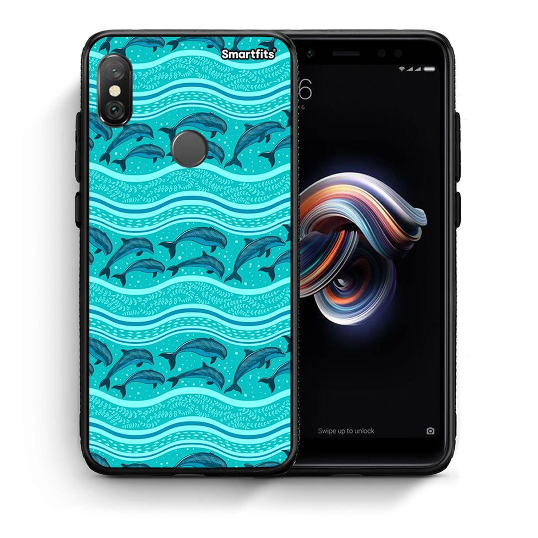 Θήκη Xiaomi Redmi Note 5 Swimming Dolphins από τη Smartfits με σχέδιο στο πίσω μέρος και μαύρο περίβλημα | Xiaomi Redmi Note 5 Swimming Dolphins case with colorful back and black bezels