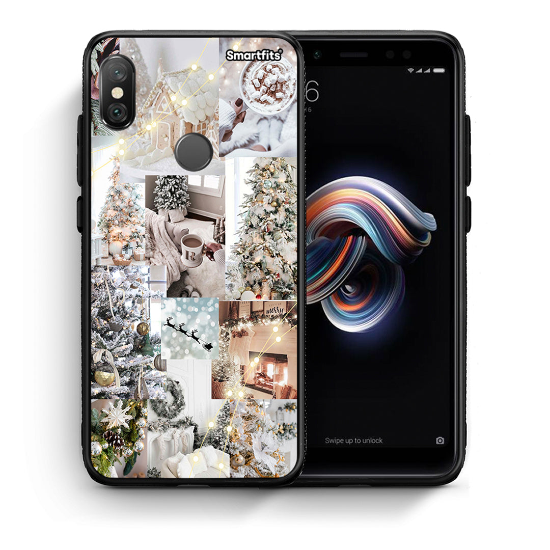 Θήκη Xiaomi Redmi Note 5 White Christmas από τη Smartfits με σχέδιο στο πίσω μέρος και μαύρο περίβλημα | Xiaomi Redmi Note 5 White Christmas case with colorful back and black bezels