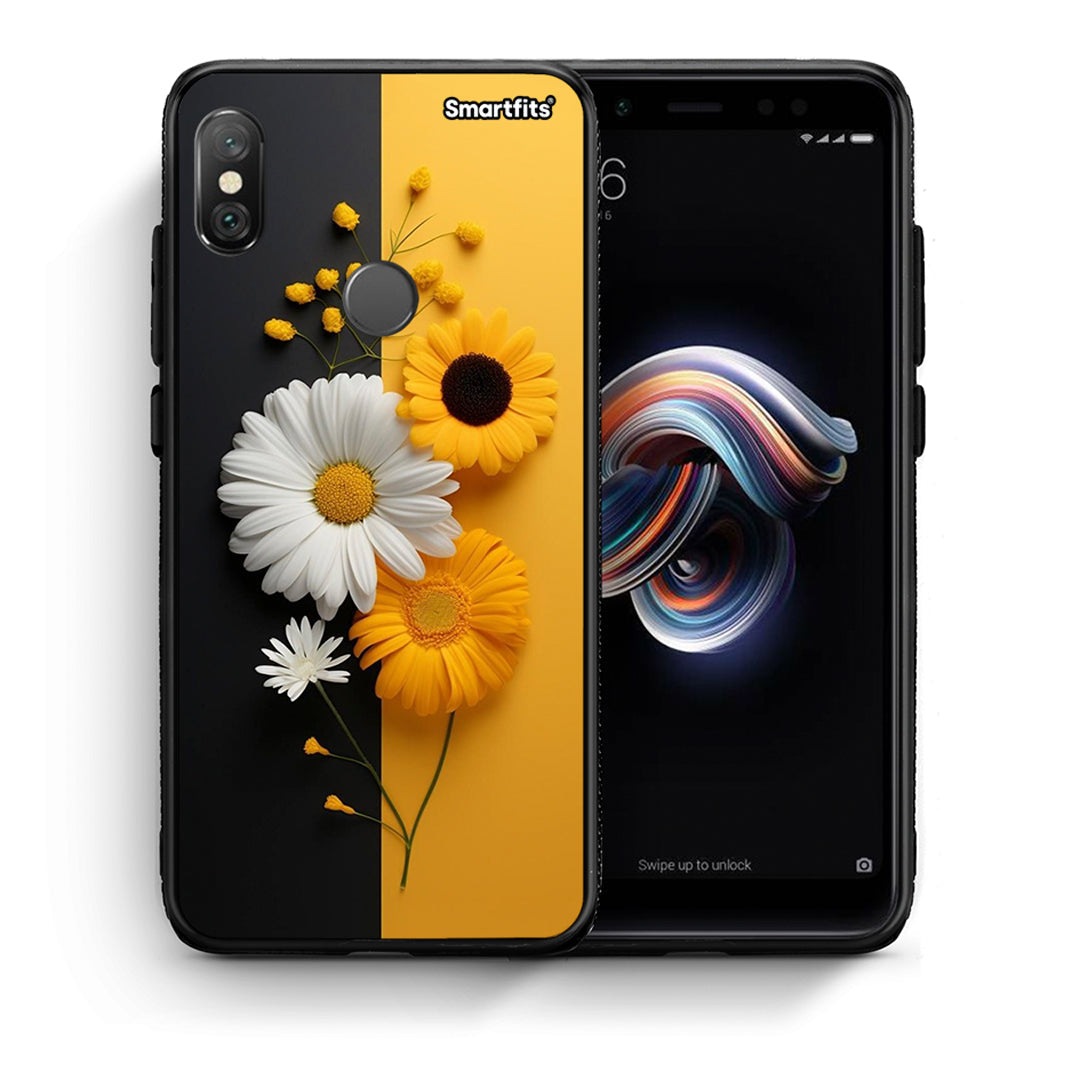 Θήκη Xiaomi Redmi Note 5 Yellow Daisies από τη Smartfits με σχέδιο στο πίσω μέρος και μαύρο περίβλημα | Xiaomi Redmi Note 5 Yellow Daisies case with colorful back and black bezels