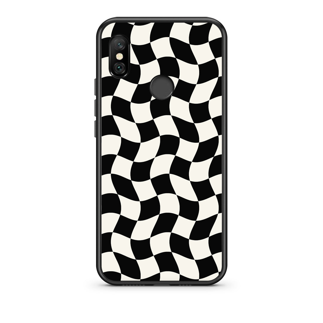 Θήκη Xiaomi Redmi Note 6 Pro Black and Cream Wavy Checkerboard από τη Smartfits με σχέδιο στο πίσω μέρος και μαύρο περίβλημα | Xiaomi Redmi Note 6 Pro Black and Cream Wavy Checkerboard case with colorful back and black bezels