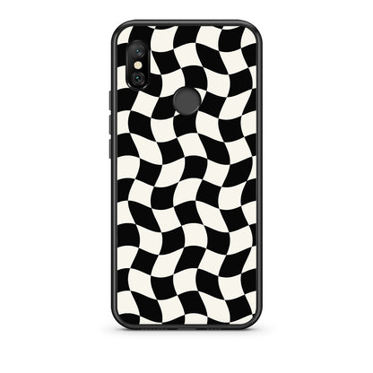 Θήκη Xiaomi Redmi Note 6 Pro Black and Cream Wavy Checkerboard από τη Smartfits με σχέδιο στο πίσω μέρος και μαύρο περίβλημα | Xiaomi Redmi Note 6 Pro Black and Cream Wavy Checkerboard case with colorful back and black bezels