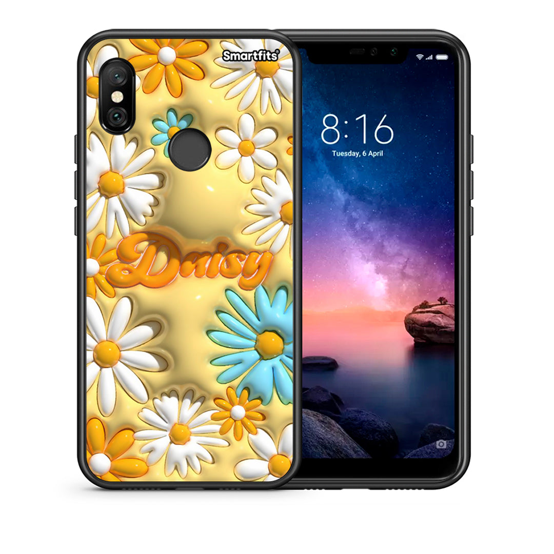 Θήκη Xiaomi Redmi Note 6 Pro Bubble Daisies από τη Smartfits με σχέδιο στο πίσω μέρος και μαύρο περίβλημα | Xiaomi Redmi Note 6 Pro Bubble Daisies case with colorful back and black bezels