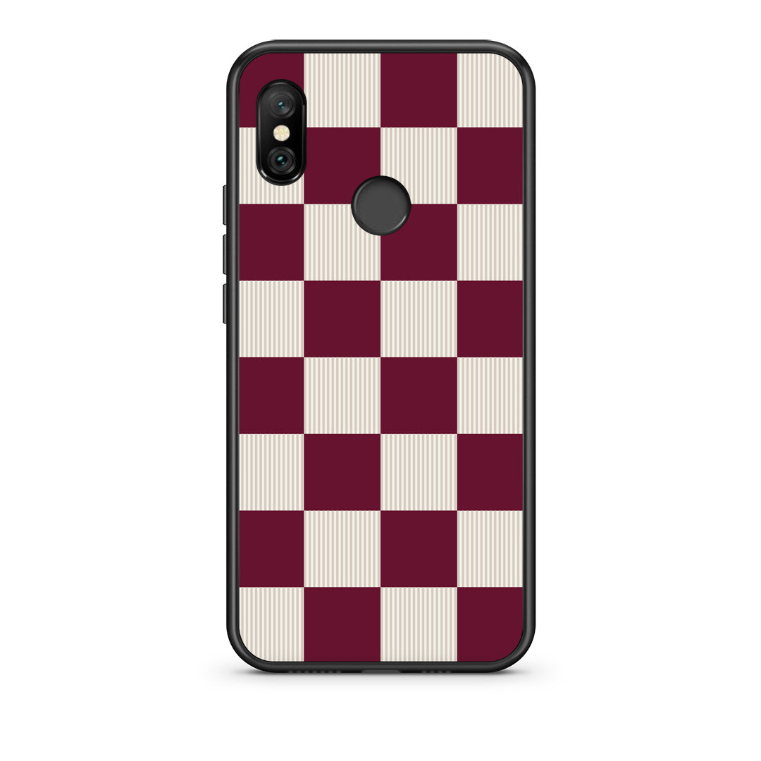 Θήκη Xiaomi Redmi Note 6 Pro Burgundy and Cream Striped Checks από τη Smartfits με σχέδιο στο πίσω μέρος και μαύρο περίβλημα | Xiaomi Redmi Note 6 Pro Burgundy and Cream Striped Checks case with colorful back and black bezels