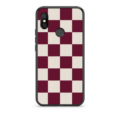 Θήκη Xiaomi Redmi Note 6 Pro Burgundy and Cream Striped Checks από τη Smartfits με σχέδιο στο πίσω μέρος και μαύρο περίβλημα | Xiaomi Redmi Note 6 Pro Burgundy and Cream Striped Checks case with colorful back and black bezels