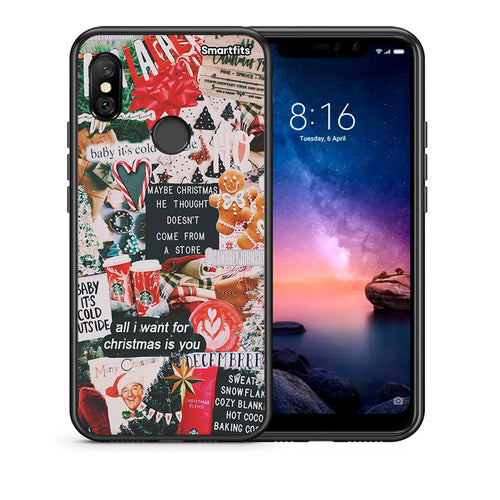 Θήκη Xiaomi Redmi Note 6 Pro Christmas Happiness από τη Smartfits με σχέδιο στο πίσω μέρος και μαύρο περίβλημα | Xiaomi Redmi Note 6 Pro Christmas Happiness case with colorful back and black bezels