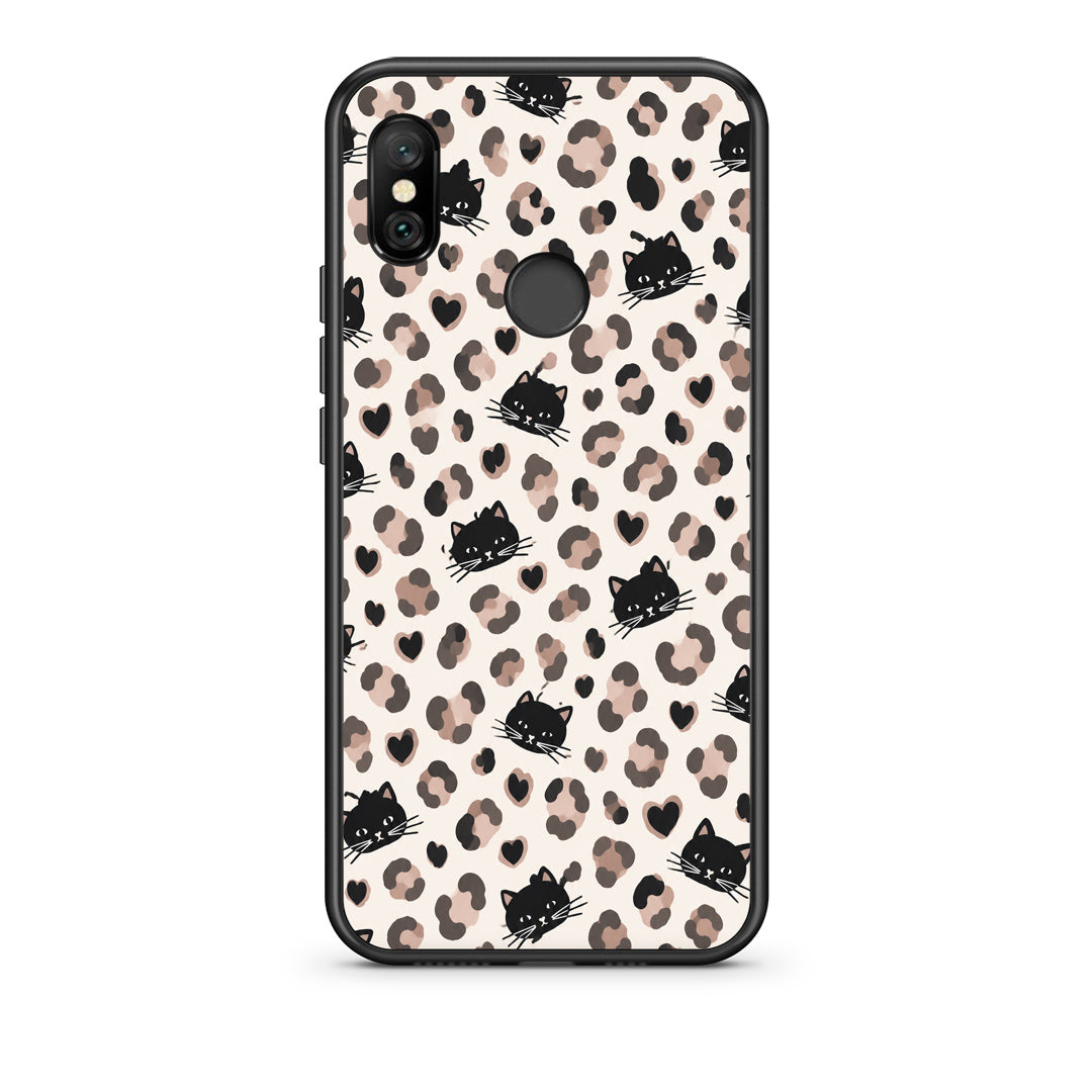 Θήκη Xiaomi Redmi Note 6 Pro Leopard Spots and Black Cats on Cream από τη Smartfits με σχέδιο στο πίσω μέρος και μαύρο περίβλημα | Xiaomi Redmi Note 6 Pro Leopard Spots and Black Cats on Cream case with colorful back and black bezels