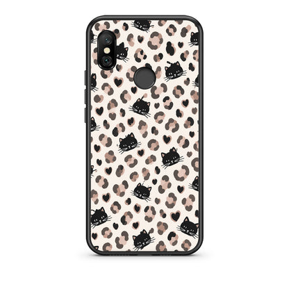 Θήκη Xiaomi Redmi Note 6 Pro Leopard Spots and Black Cats on Cream από τη Smartfits με σχέδιο στο πίσω μέρος και μαύρο περίβλημα | Xiaomi Redmi Note 6 Pro Leopard Spots and Black Cats on Cream case with colorful back and black bezels