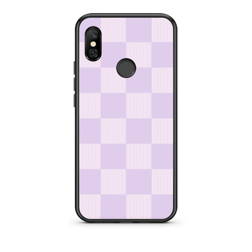 Θήκη Xiaomi Redmi Note 6 Pro Lilac and Cream Striped Checks από τη Smartfits με σχέδιο στο πίσω μέρος και μαύρο περίβλημα | Xiaomi Redmi Note 6 Pro Lilac and Cream Striped Checks case with colorful back and black bezels