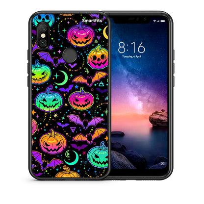 Θήκη Xiaomi Redmi Note 6 Pro Neon Halloween από τη Smartfits με σχέδιο στο πίσω μέρος και μαύρο περίβλημα | Xiaomi Redmi Note 6 Pro Neon Halloween case with colorful back and black bezels