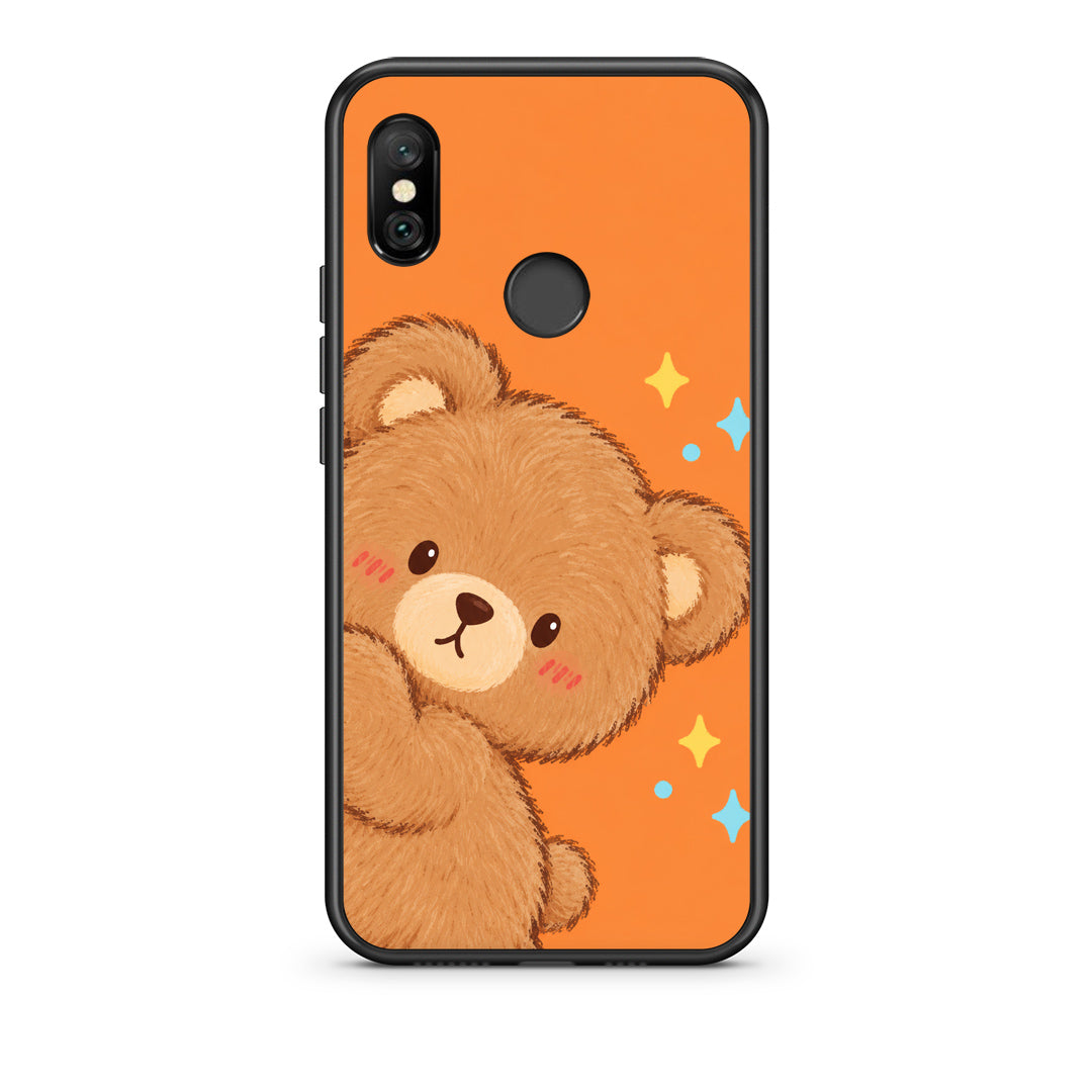 Θήκη Xiaomi Redmi Note 6 Pro Peekaboo Teddy on Orange από τη Smartfits με σχέδιο στο πίσω μέρος και μαύρο περίβλημα | Xiaomi Redmi Note 6 Pro Peekaboo Teddy on Orange case with colorful back and black bezels
