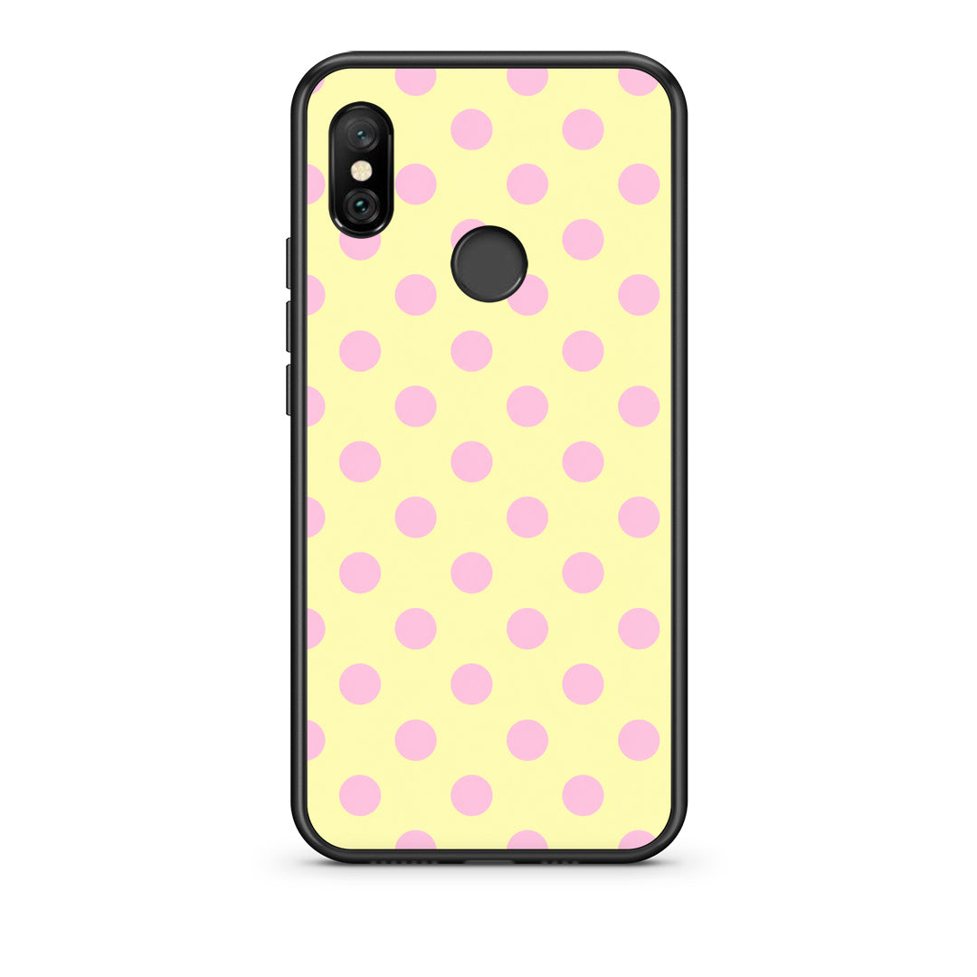 Θήκη Xiaomi Redmi Note 6 Pro Pink Polka Dots on Yellow από τη Smartfits με σχέδιο στο πίσω μέρος και μαύρο περίβλημα | Xiaomi Redmi Note 6 Pro Pink Polka Dots on Yellow case with colorful back and black bezels