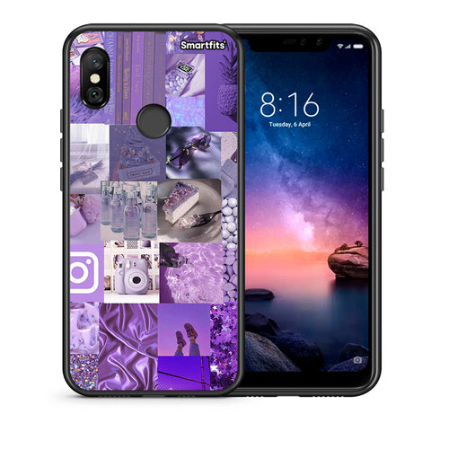 Θήκη Xiaomi Redmi Note 6 Pro Purple Aesthetic Collage από τη Smartfits με σχέδιο στο πίσω μέρος και μαύρο περίβλημα | Xiaomi Redmi Note 6 Pro Purple Aesthetic Collage case with colorful back and black bezels