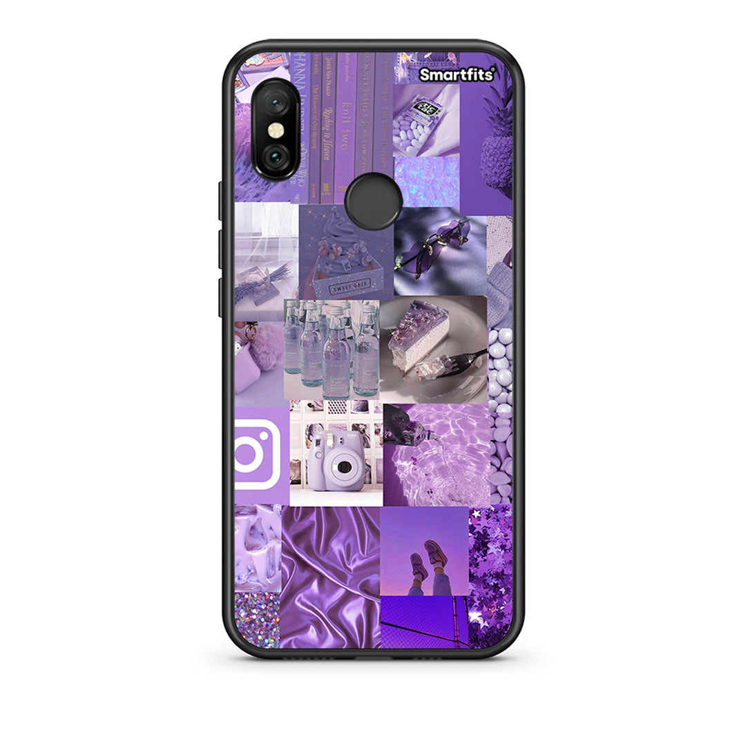 Xiaomi Redmi Note 6 Pro Purple Aesthetic Collage θήκη από τη Smartfits με σχέδιο στο πίσω μέρος και μαύρο περίβλημα | Smartphone case with colorful back and black bezels by Smartfits
